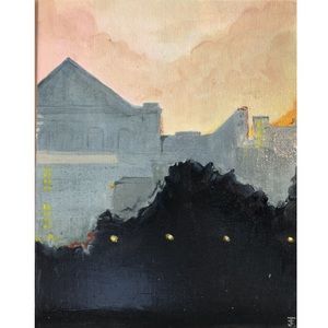 Oil Painting Industrial Landscape Nocturne Scene